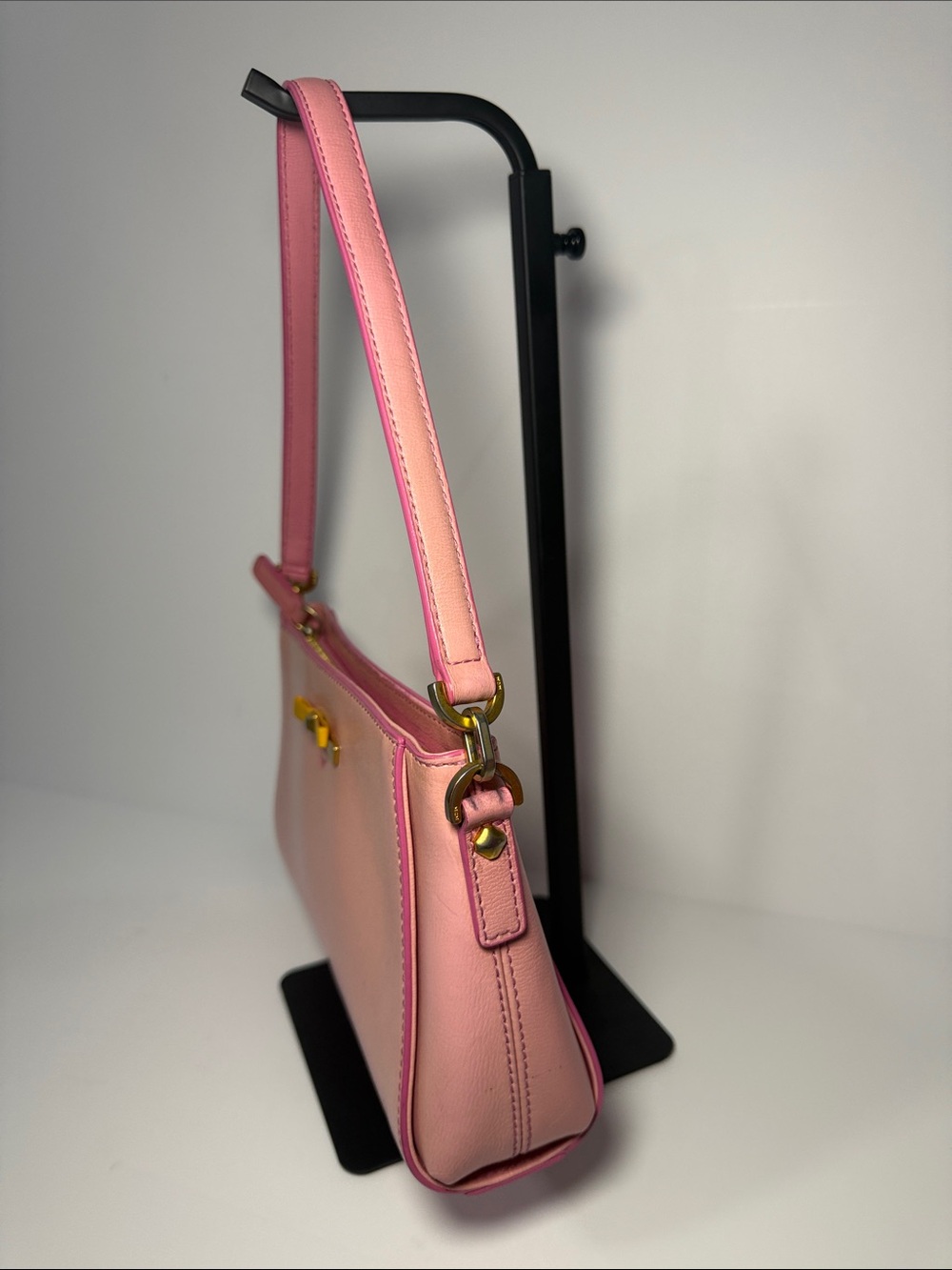 MCM Pink Leather Baguette Shoulder Bag | Bow Hardware Coquette Y2K - Picture 8 of 17